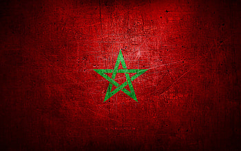 Moroccan metal flag, grunge art, African countries, Day of Morocco, national symbols, Morocco flag, metal flags, Flag of Morocco, Africa, Moroccan flag, Morocco HD wallpaper