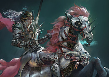 Knight girl, mumu mei, horse, fantasy, art, cal, knight, girl, dark HD wallpaper