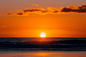 Nature, Sunset, Sun, Waves, Coast HD wallpaper