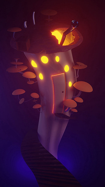 Art, 3D, Small House, Lodge, Glow, Mushroom HD phone wallpaper