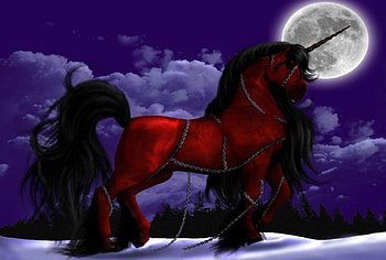 RED CHAINED HORSE, ART, CLOUDS, HORSE, FANTASY, MOON, CHAINS, RED HD wallpaper