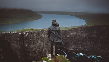 Landscape, Rivers, Miscellanea, Miscellaneous, Fog, Cliff, Human, Person HD wallpaper