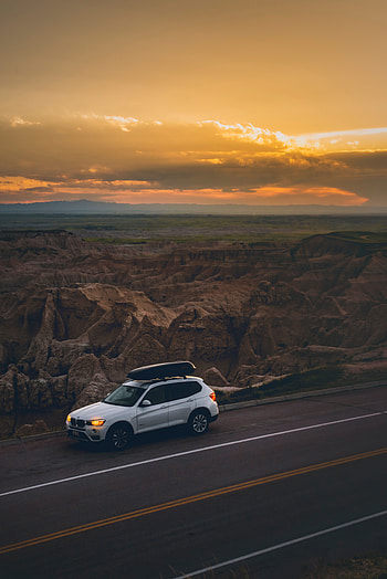 Landscape, Sunset, Mountains, Cars, Road, Car, Machine HD phone wallpaper
