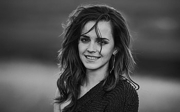 Smile, Emma Watson, monochrome HD wallpaper