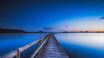 old wooden pier at dusk, pier, old, dusk, lake HD wallpaper