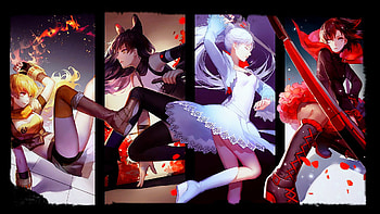 RWBY, Ruby Rose, Weiss Schnee, Blake Belladonna, Yang Xiao Long, Rooster Teeth, Red, White, Black, Yellow, White Dress, Dress, Anime / ... HD wallpaper