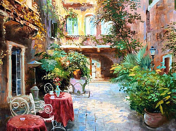 Terrace, table, art, painting HD wallpaper