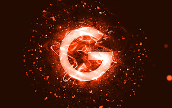 Google orange logo, , orange neon lights, creative, orange abstract background, Google logo, brands, Google HD wallpaper