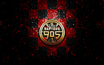 Raptors 905, glitter logo, NBA G League, red black checkered background, basketball, american basketball team, Raptors 905 logo, mosaic art HD wallpaper
