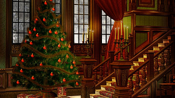Magic Christmas, stairs, room, christmas, red, tree HD wallpaper