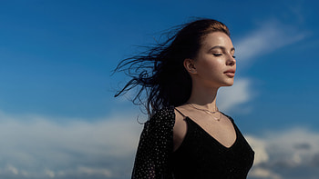 Girl Closed Eyes Feeling The Nature Wind Outdoor, girls, model HD wallpaper