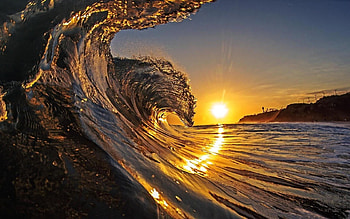 Wind Wave in the Sunset, wind, waves, reflection, sky, nature, sunset, ocean HD wallpaper