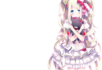 Original, white, blue eyes, head band, blonde hair, blush, long hair, dress HD wallpaper
