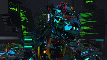 Chiptos Zilla Godzilla Robot Hacker with Terminal Screen - Holographic NFT, robot HD wallpaper