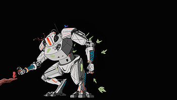 When Robot Meets Nature , robot, dark, black, artist, artwork, digital-art HD wallpaper