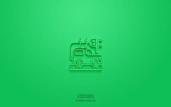Eco Cars 3d icon, green background, 3d symbols, Eco Cars, ecology icons, 3d icons, Eco Cars sign, ecology 3d icons HD wallpaper