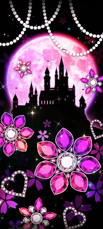 Fantasy Jewel Castle, art, pink, Luxury, Moon, Dark, Diamond, House, Premium HD phone wallpaper
