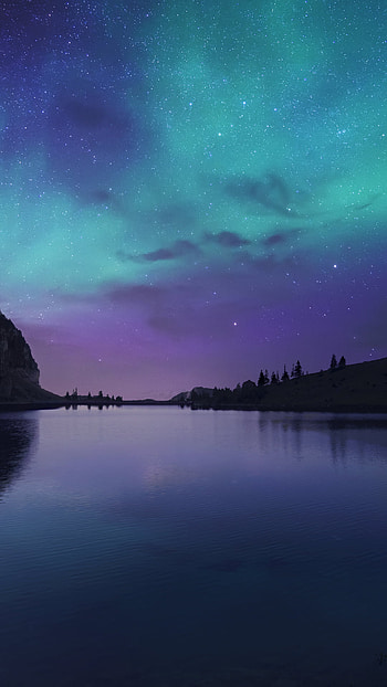 Night light on Lake Bannalp, starry sky, sky, nature, night, Switzerland, lake HD phone wallpaper