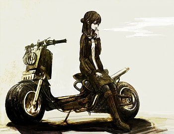 Moped girl, girl, Anime, Bike, cigarette HD wallpaper