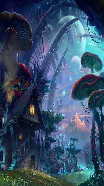 Fantasy Forest, mushroom, house, fantasy, forest HD phone wallpaper