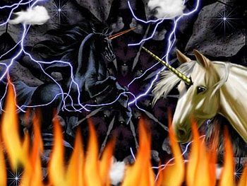Dark Rider By D J Shark, unicorns, lightning, white, flames, clouds, stars, fireblack HD wallpaper