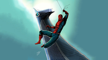 Avenger tower, spider-man, swing, artwork HD wallpaper