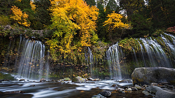 Mossbrae Falls, Dunsmuir, Sacramento River, California, river, fall, trees, colors, cascade, forest, usa HD wallpaper
