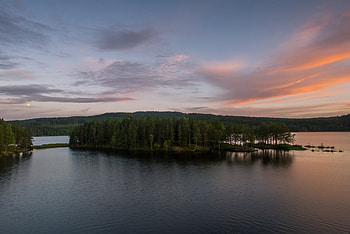 Nature, Trees, Sunset, Sky, Lake, Island HD wallpaper