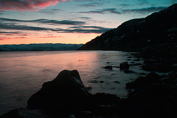 Landscape, Nature, Sunset, Mountains, Twilight, Lake, Shore, Bank, Dusk HD wallpaper