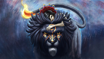 The girl and the lion, fantasy HD wallpaper