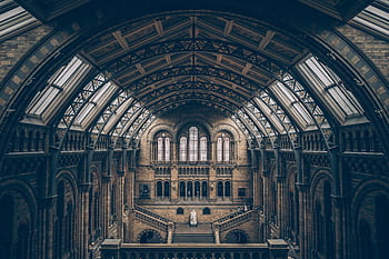 Breathtaking view of a grand museum interior showcasing intricate architectural design and symmetry. HD wallpaper