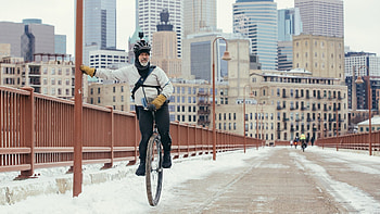 One wheely unusual, Winter commute, Minneapolis HD wallpaper