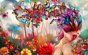 ~Butterfly Girl~, girl, abstract, butterfly, fantasy HD wallpaper