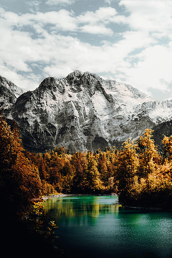 Landscape, Nature, Trees, Clouds, Mountain, Lake HD phone wallpaper