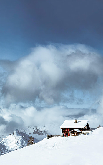 Nature, Mountains, Clouds, Snow, House HD phone wallpaper