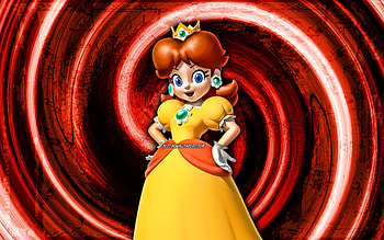 Princess Daisy, orange grunge background, vortex, Super Mario, cartoon princess, Super Mario characters, Super Mario Bros, Princess Daisy Super Mario HD wallpaper