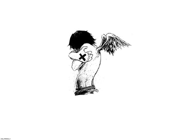 Emo Angel, tattoo, white background, sad, angel HD wallpaper