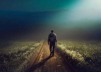 Landscape, man, walk, explorer HD wallpaper