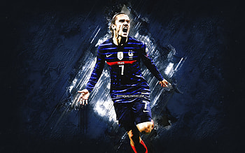 Antoine Griezmann, France national football team, French footballer, portrait, France, football, blue stone background, grunge art HD wallpaper