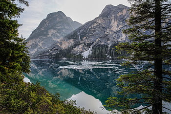 Captivating mountain reflection on Lake Braies in the Dolomites, Italy. HD wallpaper