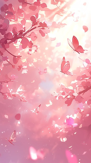 Pink Blossoms and Butterflies, pink, pink aesthetic HD phone wallpaper