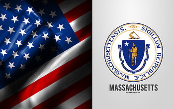 Seal of Massachusetts, USA Flag, Massachusetts emblem, Massachusetts coat of arms, Massachusetts badge, American flag, Massachusetts, USA HD wallpaper