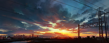 Anime Sunset Art, Anime, Sunset, CGm, Art HD wallpaper