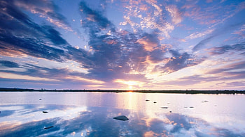 reflection of a sunset, sea, clouds, reflection, sunset HD wallpaper