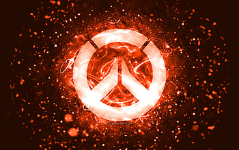 Overwatch orange logo, , orange neon lights, creative, orange abstract background, Overwatch logo, online games, Overwatch HD wallpaper