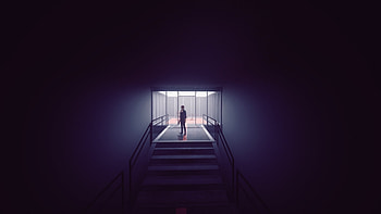 Woman at stair, game, dark, art HD wallpaper