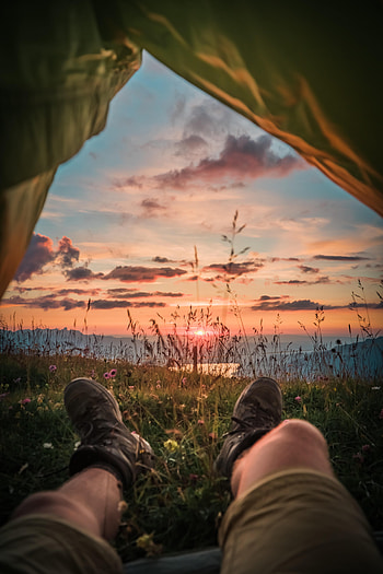 Dawn, Miscellanea, Miscellaneous, Legs, Relaxation, Rest, Tent, Camping, Campsite HD phone wallpaper