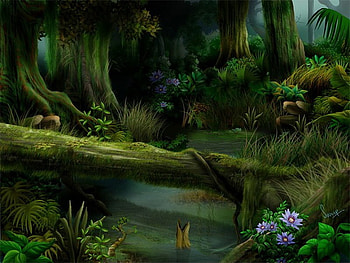 Deep in the jungle, night, abstract, cg, fantasy, , jungle, lake HD wallpaper