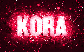 Happy Birtay Kora, , pink neon lights, Kora name, creative, Kora Happy Birtay, Kora Birtay, popular american female names, with Kora name, Kora HD wallpaper