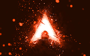 Arch Linux orange logo, , orange neon lights, creative, orange abstract background, Arch Linux logo, Linux, Arch Linux HD wallpaper